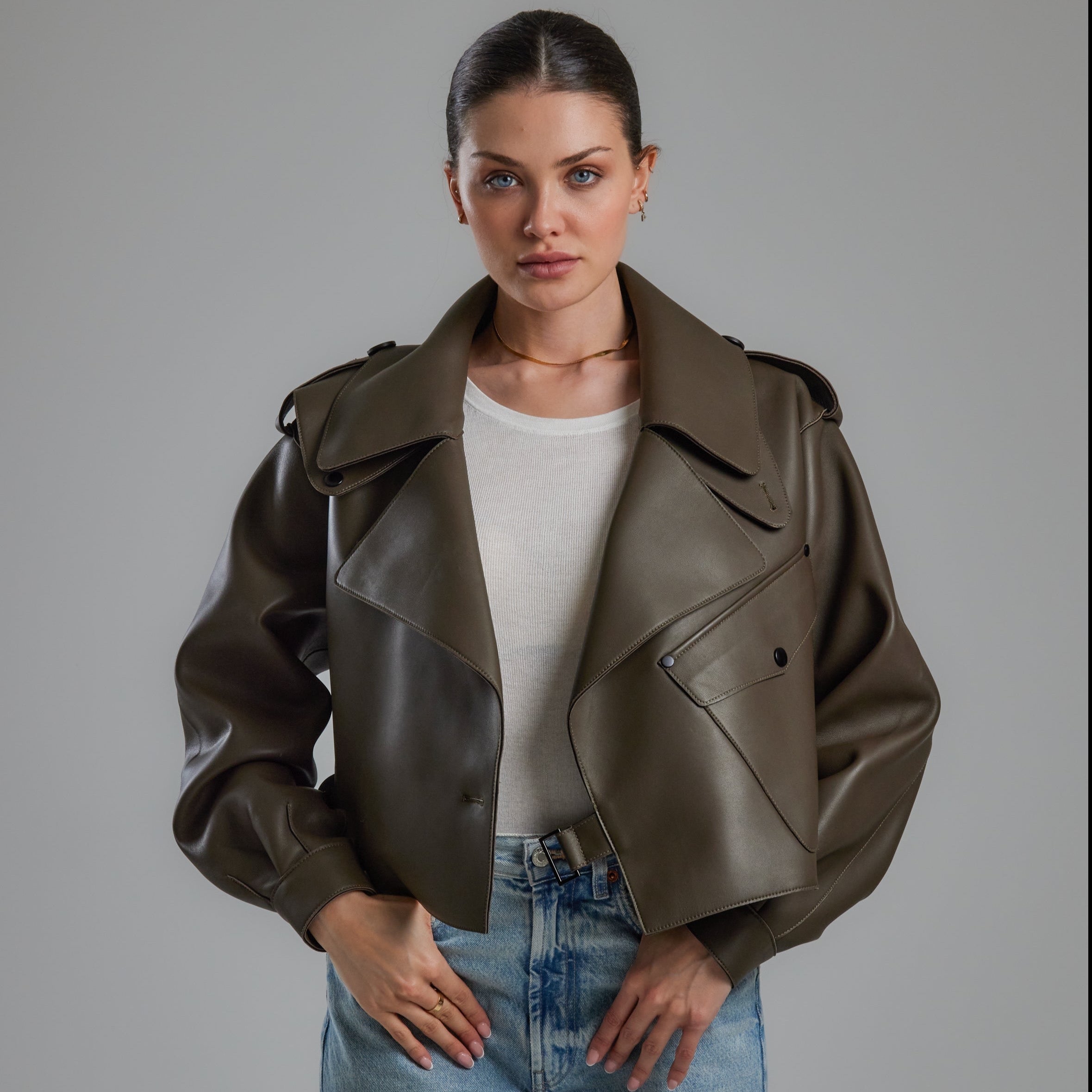 Olive Green Oversized Leather Jacket – Jane & Tash Bespoke