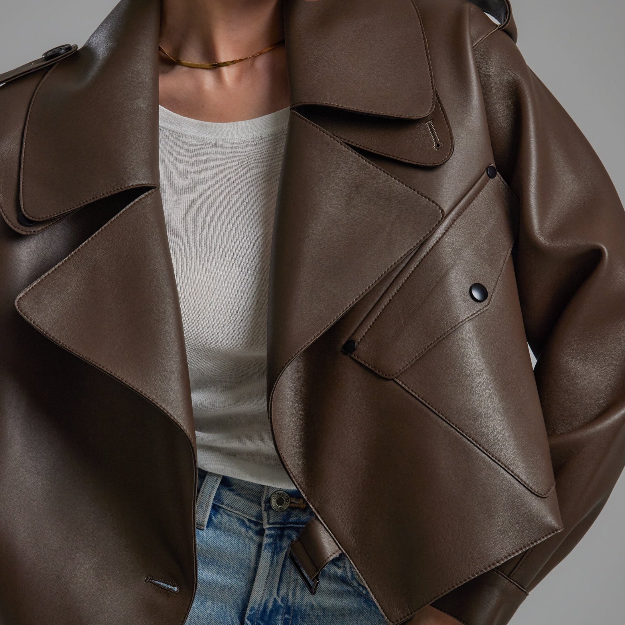 Brown Oversized Leather Jacket – Jane & Tash Bespoke